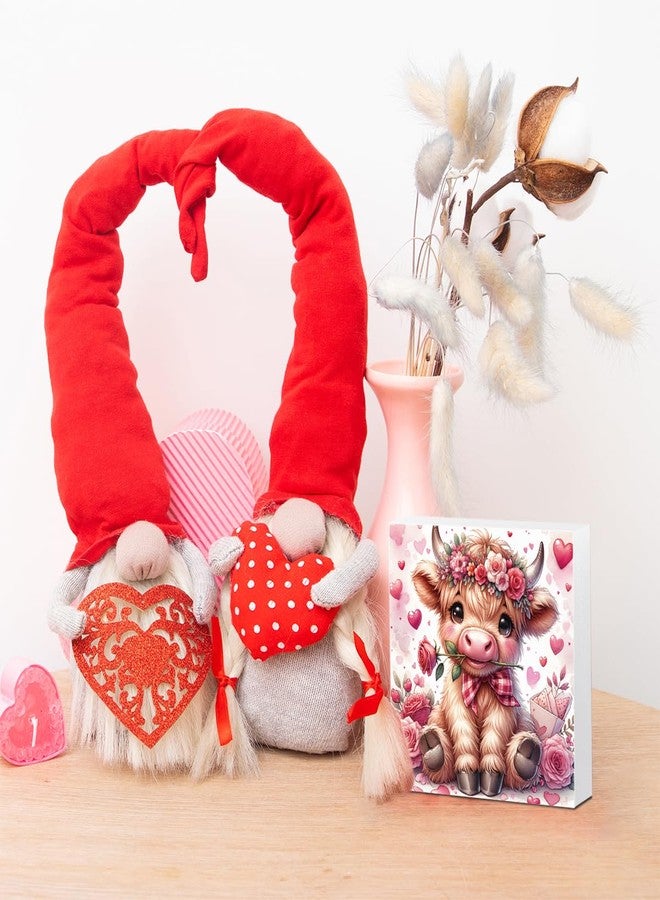 FXEFXE Valentines Day Decor Valentines Day Decorations Valentines Day Office Decor Valentines Day Table Decor Pink Valentines Day Decorations Highland Cow Gifts for Boyfriend Girlfriend, Wooden Decor Sign - Image 3